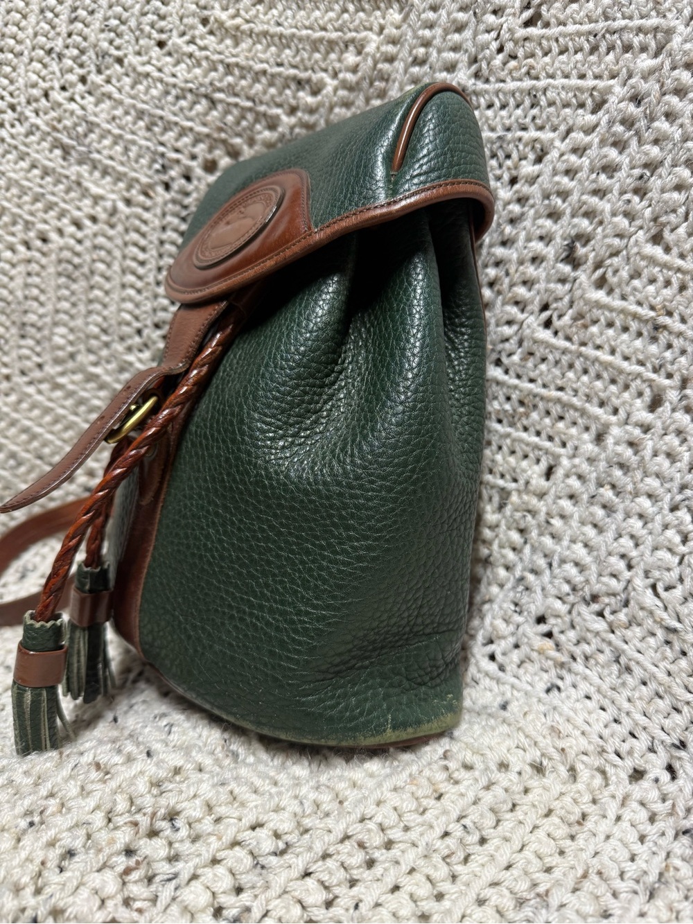 Vintage Dooney & Bourke Ivy Green Tassel Backpack - Picture 3 of 13